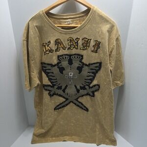 Kanji Graphic Stitched Patches Short Sleeve Tye-Die T-Shirt Men's 2XL Cotton